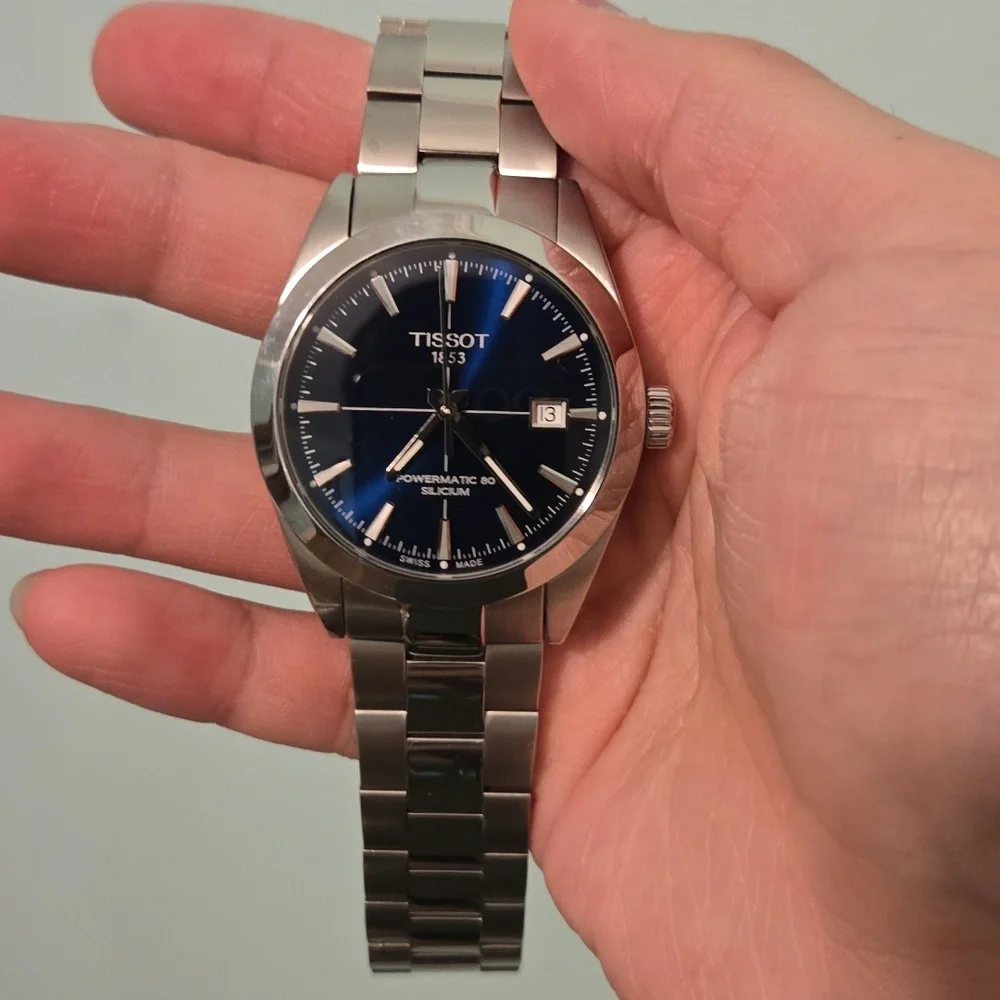 Tissot Men's Navy Blue Dial Silver Case Black Leather Strap Watch